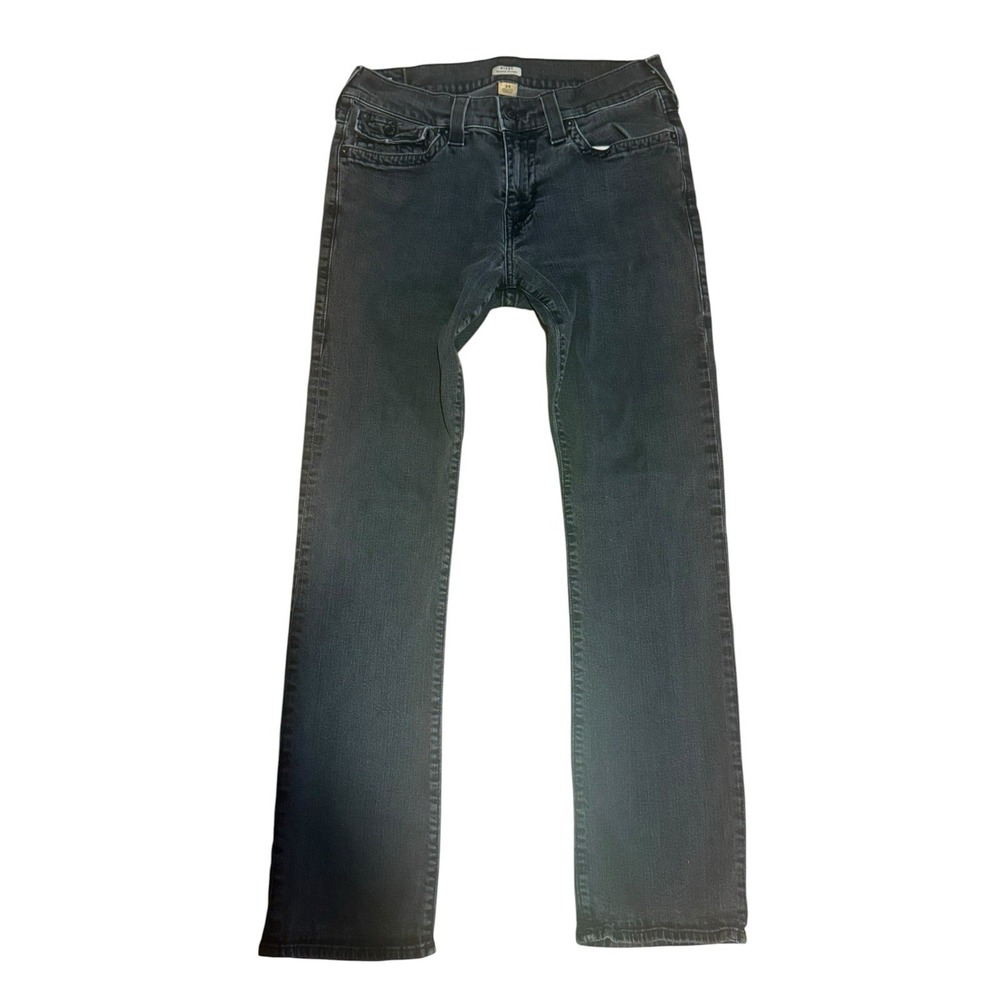 Y2K Trendy True Religion Ricky Relaxed Straight Black Denim Size‎ 34x31